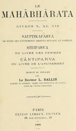 LE MAHBHRATA, tome 12, LIVRES X, XI, XII par L. Ballin