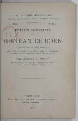 Posies compltes de Bertran de Born par Bertran de Born