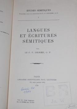 Langues et critures smitiques, par le P.P. Dhorme. O.P par douard Dhorme