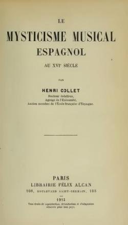 Le Mysticisme musical espagnol au XVIe sicle, par Henri Collet par Henri Collet