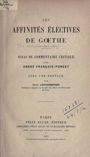 Les Affinits lectives de Goethe par Andr Franois-Poncet