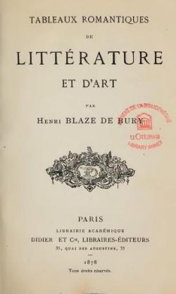 Tableaux romantiques de littrature et d'art, par Henri Blaze de Bury par Henri Blaze de Bury