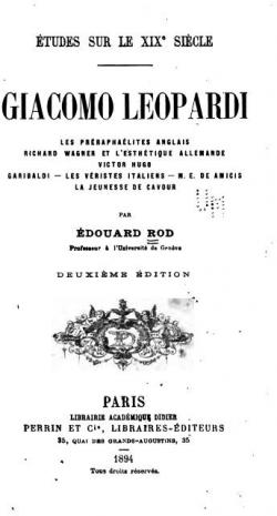 Giacomo Leopardi - tudes sur le XIXe sicle  par douard Rod