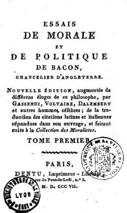 Essais de Morale et de Politique, Tome Premier par Francis Bacon
