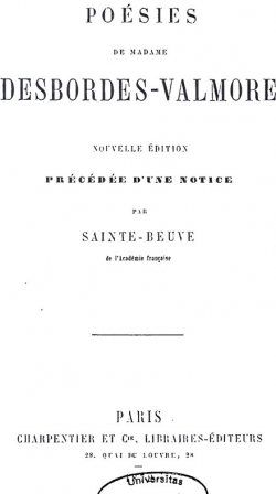 Posies de Madame Desbordes-Valmore par Charles-Augustin Sainte-Beuve