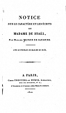 Notice sur le caractre et les crits de Madame de Stal  par Necker de Saussure