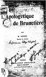L'apologtique de Brunetire (Bibliothque de critique religieuse) par Guyot