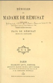 Mmoires de Madame de Rmusat (1802-1808), publis par son petit fils Paul Rmusat,tome2 par Claire lisabeth de Vergennes