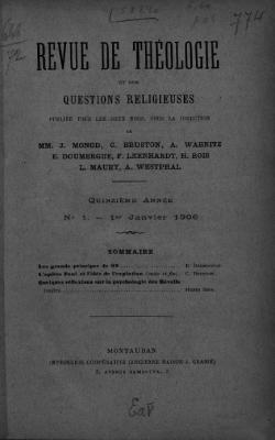 Revue de thologie et des questions religieuses.Quinzime anne.N1.-1er Janvier 1906 par Revue de Thologie et des questions religieuses