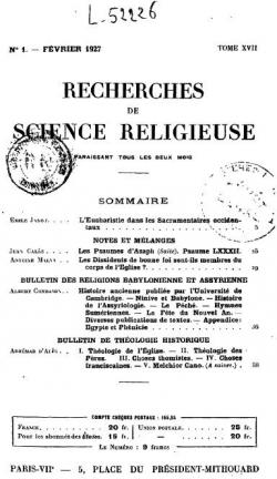 Recherches de science religieuse.Tome XVII.Anne 1927 par Revue Recherches de science religieuse