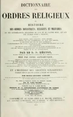 Dictionnaire des Ordres religieux ou Histoire des ordres monastiques, religieux et militaires, tome quatrime par R.P. Hlyot