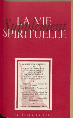 La vie spirituelle. Supplment. N35 -15 novembre 1955 par Revue La vie spirituelle