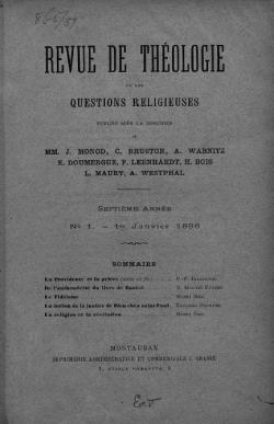 Revue de thologie et des questions religieuses.Septime anne.N1.-1er Janvier 1898 par Revue de Thologie et des questions religieuses