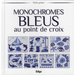 Monochromes bleus au point de croix par Brigitte Roquemont