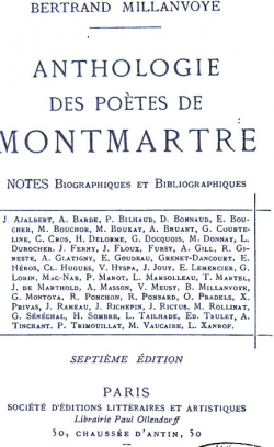 Anthologie des potes de Montmartre : Notes biographiques et bibliographiques par Bertrand Millanvoye