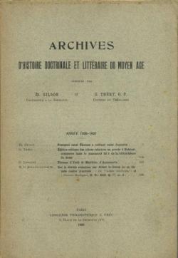 Archives d'histoire doctrinale et littraire du moyen-ge par tienne Gilson