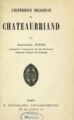 L'Exprience religieuse de Chateaubriand, par Alexandre Pons par Alexandre Pons