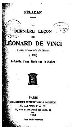La Dernire Leon de Lonard de Vinci  son Acadmie de Milan (1499) Prcde d'une tude sur le Matre par Josphin Pladan