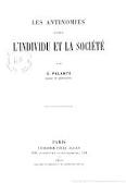 Les Antinomies entre l'individu et la socit, par G. Palante par Georges Palante