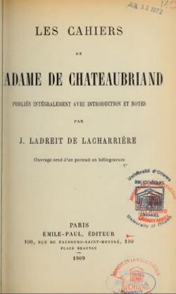 Les cahiers de Madame de Chateaubriand par Cleste de Chateaubriand