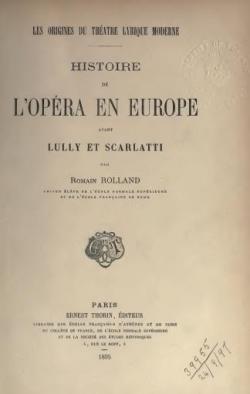 Histoire de l'Opra en Europe par Romain Rolland