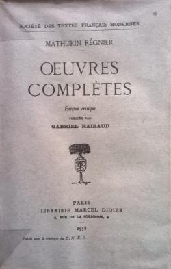 Mathurin Rgnier - Oeuvres compltes par Mathurin Rgnier