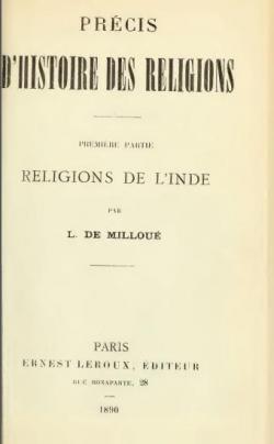 Prcis d'histoire des religions. Premire partie. Religions de l'Inde, par L. de Millou par Lon de Millou