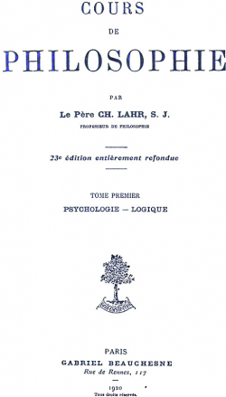 Cours de philosophie tomes I et II par Le Pre Ch. Lahr