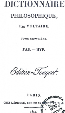 Dictionnaire Philosophique - Tome Cinquime : FAB. - HYP. par  Voltaire