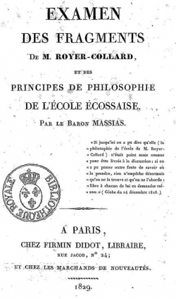 Examen des fragments de M. Royer-Collard et des principes de philosophie de l'cole cossaise par Nicolas Massias