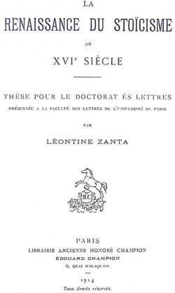 La Renaissance du Stocisme au XVI Sicle par Leontine Zanta