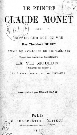 Le Peintre Claude Monet notice sur son uvre par Thodore Duret