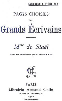 Lectures littraires : Mme de Stal par Samuel-Elie Rocheblave