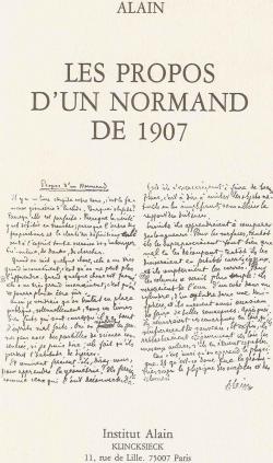 Les propos d'un normand de 1907 par  Alain