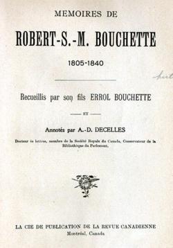 Mmoires de Robert-S.-M. Bouchette (1805-1840) par Errol Bouchette