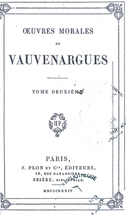Oeuvres Morales de Vauvenargues, tome 2 par Luc de Clapiers marquis de Vauvenargues