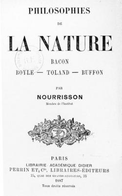 Philosophies de la nature : Bacon, Boyle, Toland, Buffon par Jean-Flix  Nourrisson
