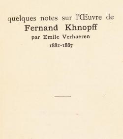 Quelques notes sur l'oeuvre de Fernand Khnopff, 1881-1887 par mile Verhaeren