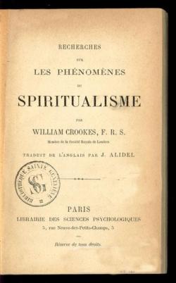 Recherches sur les phnomnes du spiritualisme par William Crookes