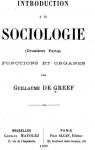 Introduction  la sociologie, tome 2 : Fonctions et Organes par Greef