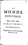 Le monde renvers , pice d'un acte (d.1721) par Lesage
