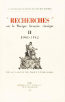 Recherches sur la musique franaise classique, tome 2 : 1961-1962 par Dufourcq