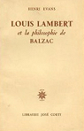 Louis Lambert et la philosophie de Balzac par Evans