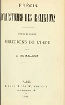 Prcis d'histoire des religions. Premire partie. Religions de l'Inde, par L. de Millou par Millou