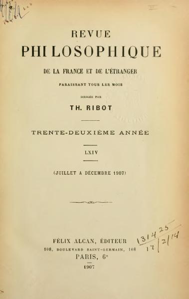 Revue philosophique de la France et de l`tranger
